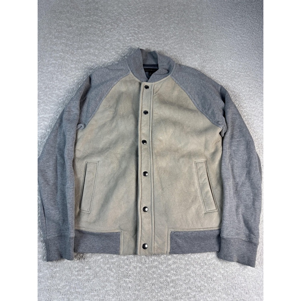Banana Republic Jacket Mens Medium Beige Gray Sherpa Lined‎ Varsity Snap Front